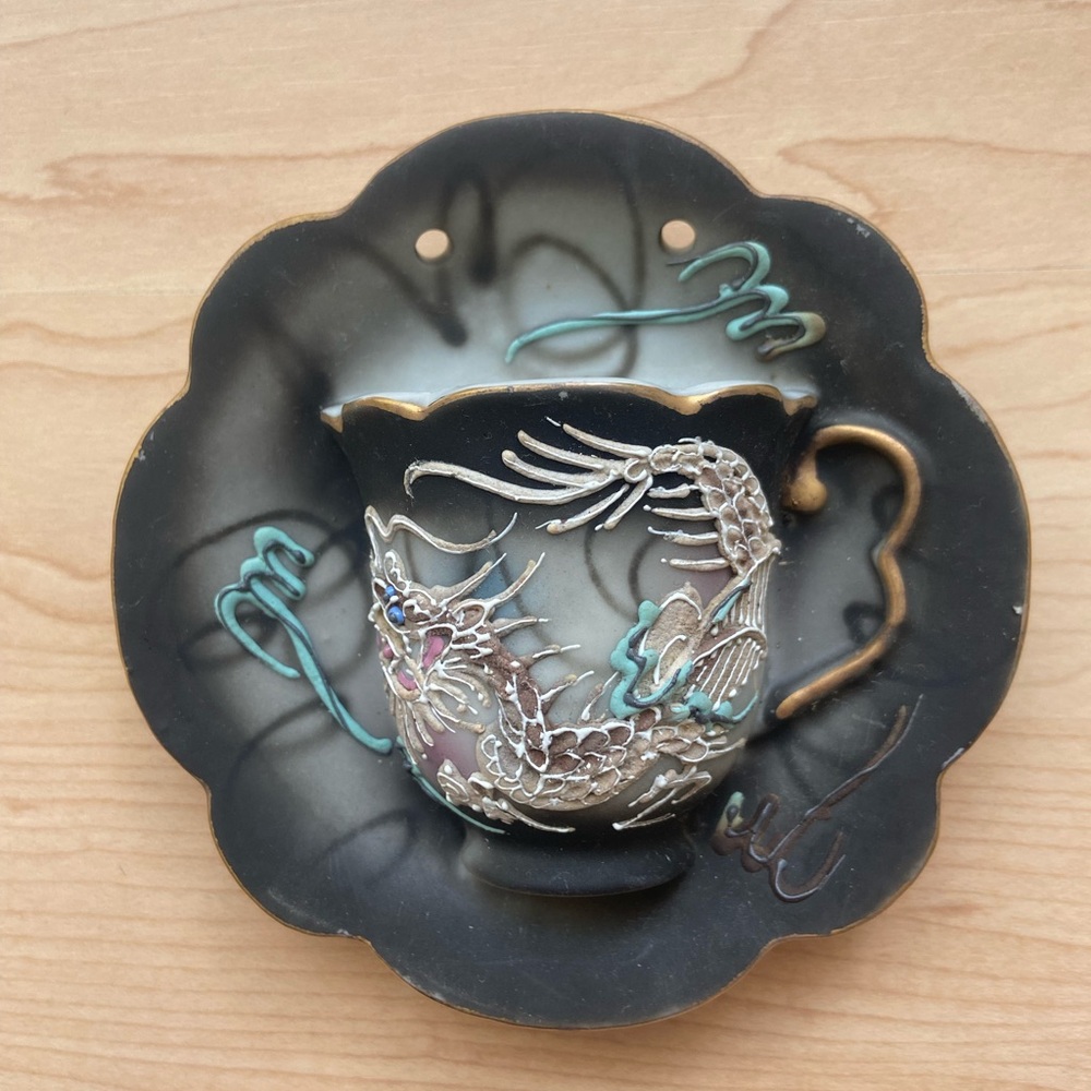 Vintage Dragonware Teacup and Saucer Wall Pocket with Matching Miniature Pitcher